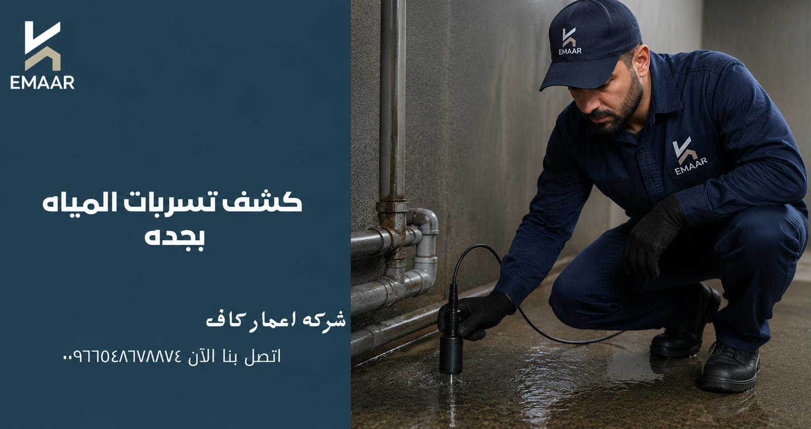 فني كشف تسربات المياه بجدة يستخدم الكاميرا الحرارية لتحديد مكان التسرب