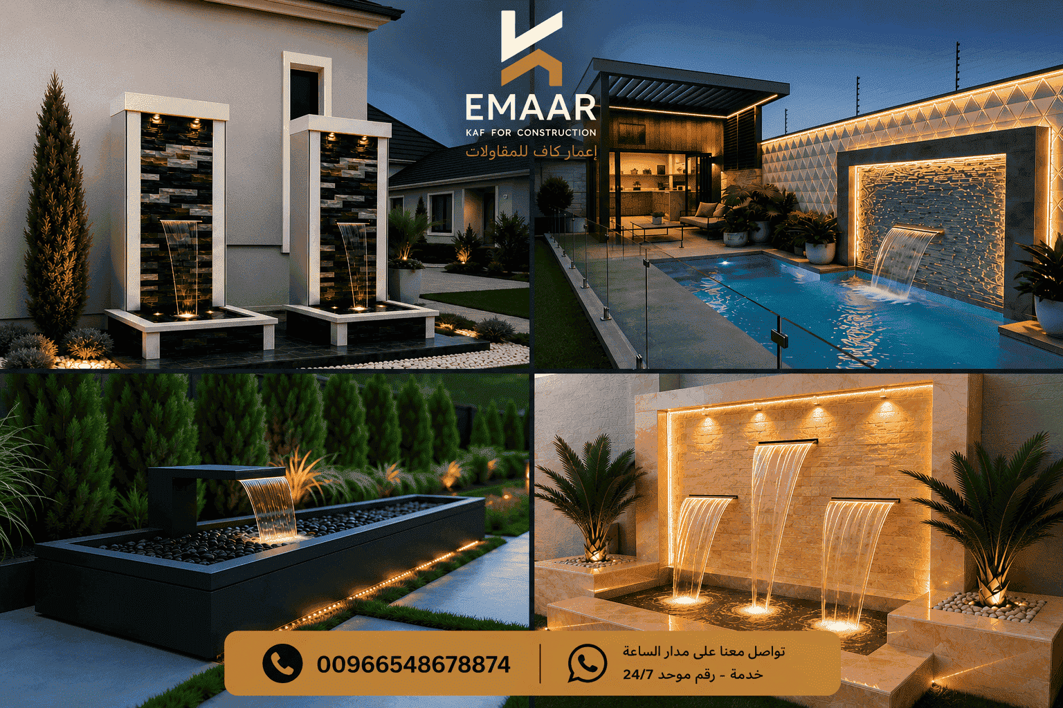 تصميم شلالات حدائق بجدة - شلالة حجرية بحديقة فيلا خاصة تنفيذ إعمار كاف